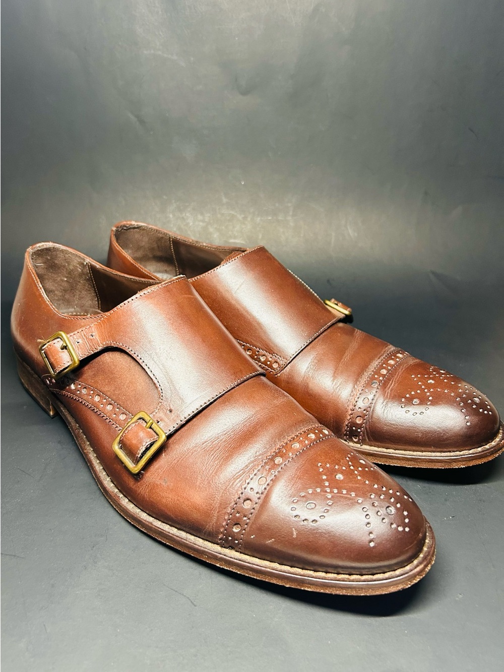 Bruno Magli Alfanzo Leather Monk Strap Shoes Brown 12 M Italy